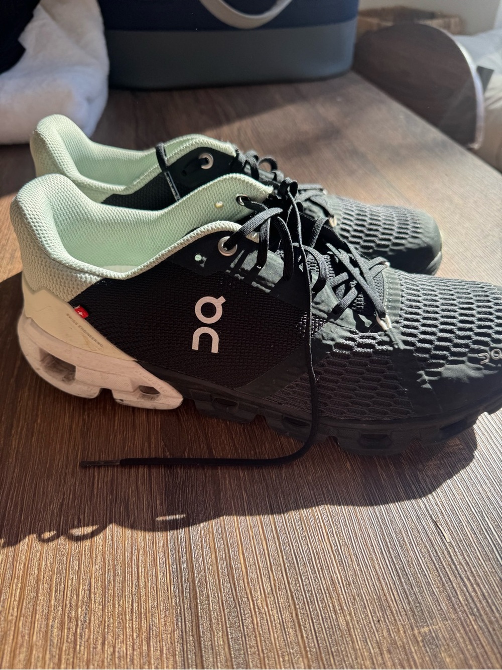 On Cloudflyer Running Black Sneakers with Mint Lining